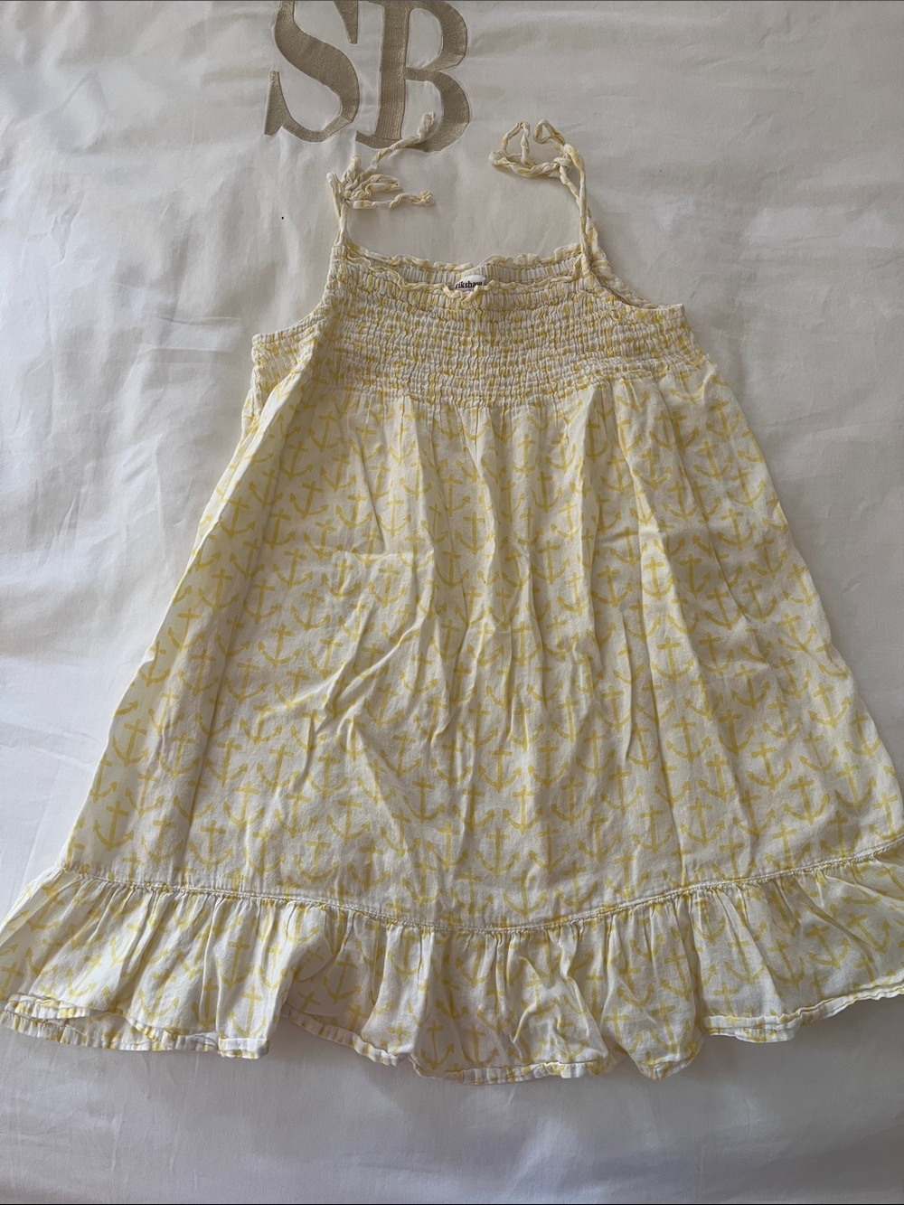 Girls' Yellow Anchor-Print Smocked Sundress